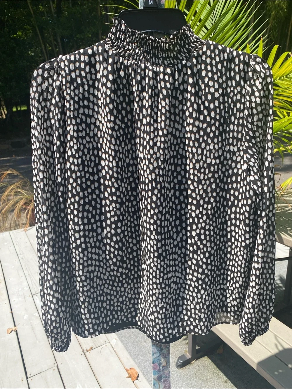 J. Crew Black Blouse with White Dot Pattern